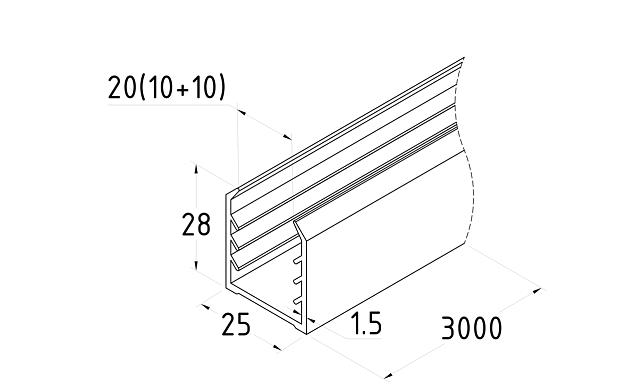 Уплотнитель в поручень с пазом 27х30 для стекла 10+10мм, EPDM СЕРЫЙ Фk308-G 3