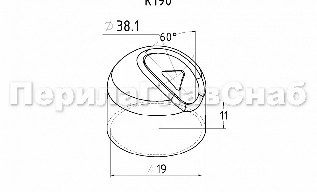 Наконечник штампованный (СПС) косой 30° на трубу Ø19 мм, для поручня Ø38.1 мм, полированный, нержавеющий, 400 Grit , AISI 304, k190 2 Наконечник штампованный (СПС) косой 30° на трубу Ø19 мм, для поручня Ø38.1 мм, полированный, нержавеющий, 400 Grit , AISI 304, k190 2