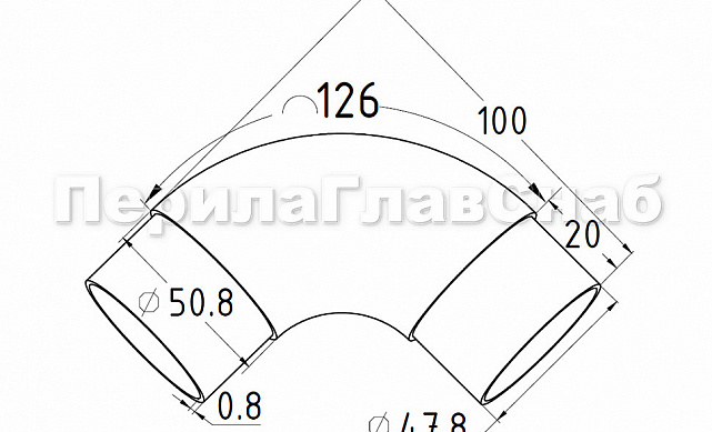 Отвод поручня с двумя установочными кольцами Ø50.8х125 AISI 304 k052-8 2 Отвод поручня с двумя установочными кольцами Ø50.8х125 AISI 304 k052-8 2