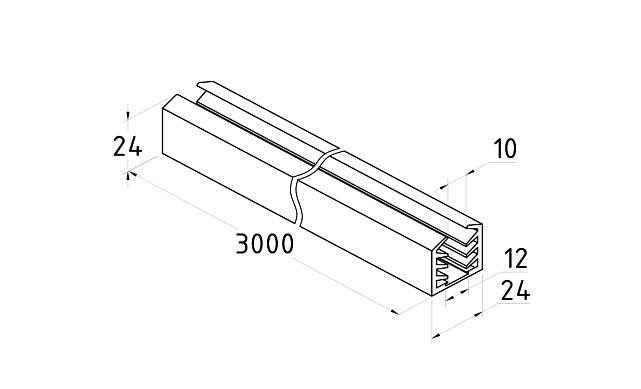 Уплотнитель в поручень с пазом 24х24 под LED ленту на стекло 12мм EPDM (палки 3 м) Фk300 2