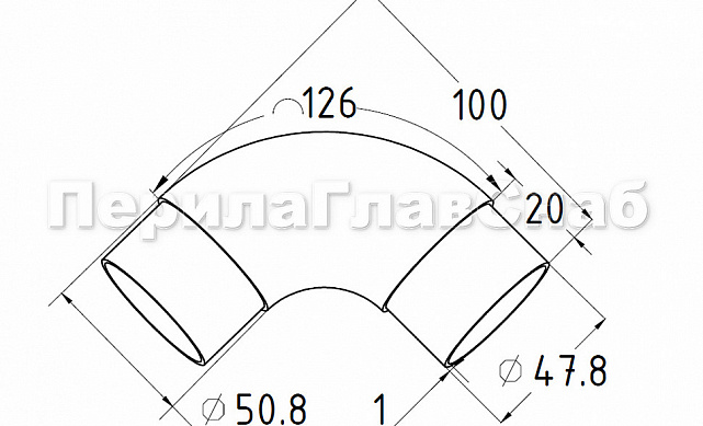 Отвод поручня с двумя установочными кольцами Ø50.8х125 AISI 201 k052-6 2