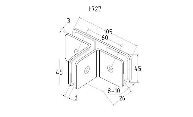 Коннектор для душевой кабины на 3 стекла латунь-хром t727 PC 3 Коннектор для душевой кабины на 3 стекла латунь-хром t727 PC 3