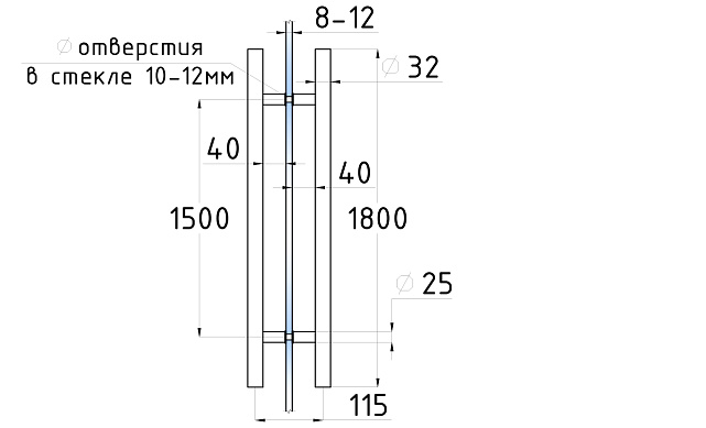 Ручка для стеклянной двери рейлинг двухсторонняя для стекла 8-12 мм, 32х1500х1800 мм, полированная t633-1800 PSS  2 Ручка для стеклянной двери рейлинг двухсторонняя для стекла 8-12 мм, 32х1500х1800 мм, полированная t633-1800 PSS  2