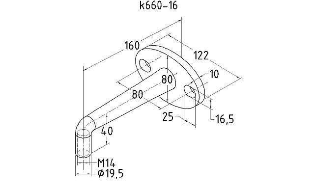 Крепление стеклодержателя (рутеля) к стене под резьбу М14 (AISI316) k660-16 3