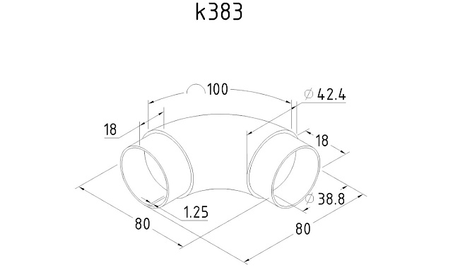 Отвод поручня под Ø42.4х1.5 мм, 90°, литой, полированный, с вставками (AISI 304) k383 2 Отвод поручня под Ø42.4х1.5 мм, 90°, литой, полированный, с вставками (AISI 304) k383 2