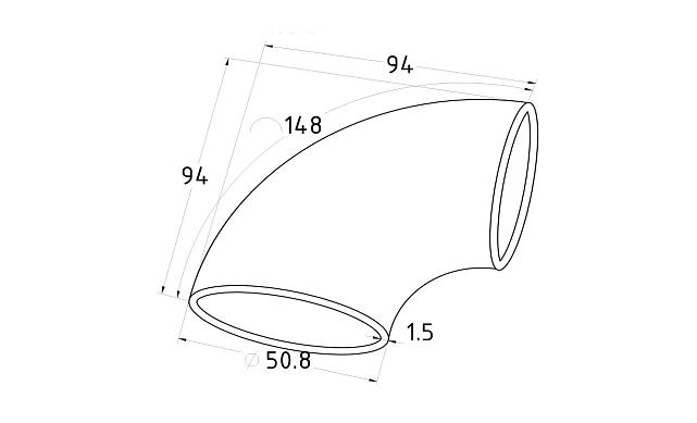 Отвод поручня под сварку для Ø50.8х1.5х145 AISI 201 #400 в упаковке по 100 шт. k021-15-100 2