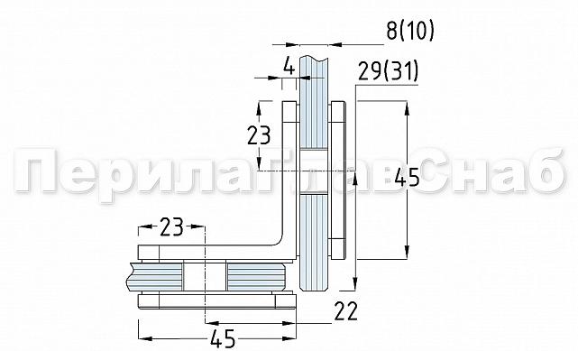 Коннектор для душевой кабины стекло-стекло 90° 45х45 мм латунь-хром, полированный t725 PC 2