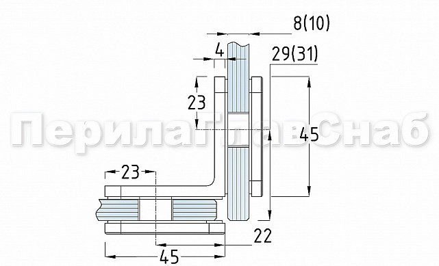 Коннектор для душевой кабины стекло-стекло 90° 45х45 мм латунь-хром, полированный t725 PC 2 Коннектор для душевой кабины стекло-стекло 90° 45х45 мм латунь-хром, полированный t725 PC 2
