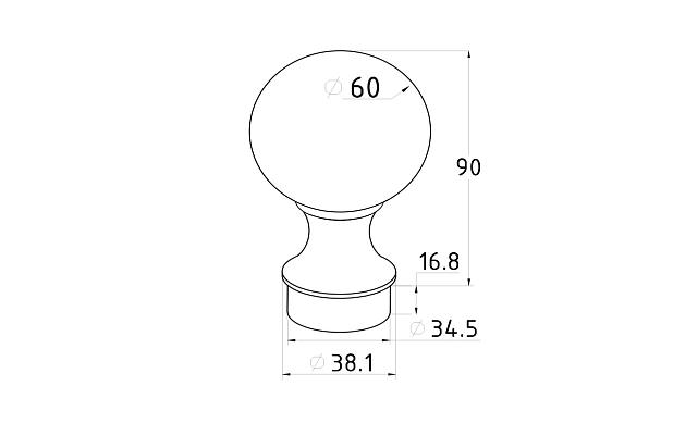 Наконечник шар на стойку Ø38.1 мм, литой, полированный, AISI 304 k070 3