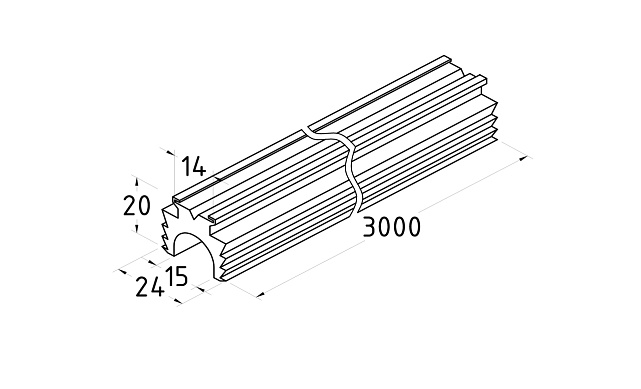Коннектор для поручня с пазом 24х24 (хлыст 3 метра) k777-2 2 Коннектор для поручня с пазом 24х24 (хлыст 3 метра) k777-2 2