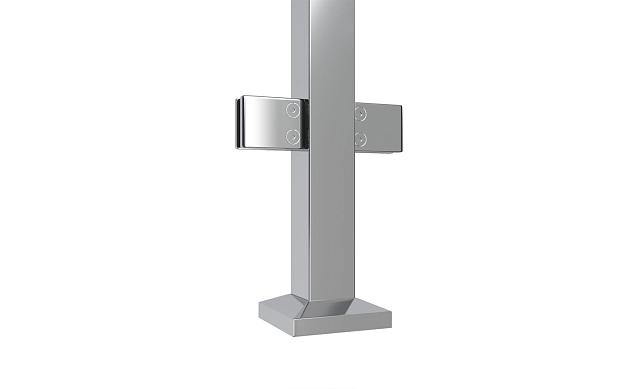 Стойка квадратная 40х40: 4 литых квадратных стеклодержателя, полированная, высота 950 мм (AISI 304) k748 4