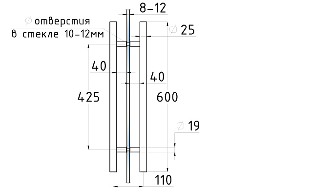 Ручка для стеклянной двери рейлинг двухсторонняя для стекла 8-12 мм, 25х425х600 мм, шлифованная t633-2-600 SSS 2 Ручка для стеклянной двери рейлинг двухсторонняя для стекла 8-12 мм, 25х425х600 мм, шлифованная t633-2-600 SSS 2